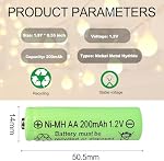 NiMh AA 200mAh 1.2V Batteries solaires rechargeables 10 Emballage, Ni-Mh Double 200mAh Batterie pour lampes solaires extérieures, lampe de jardin