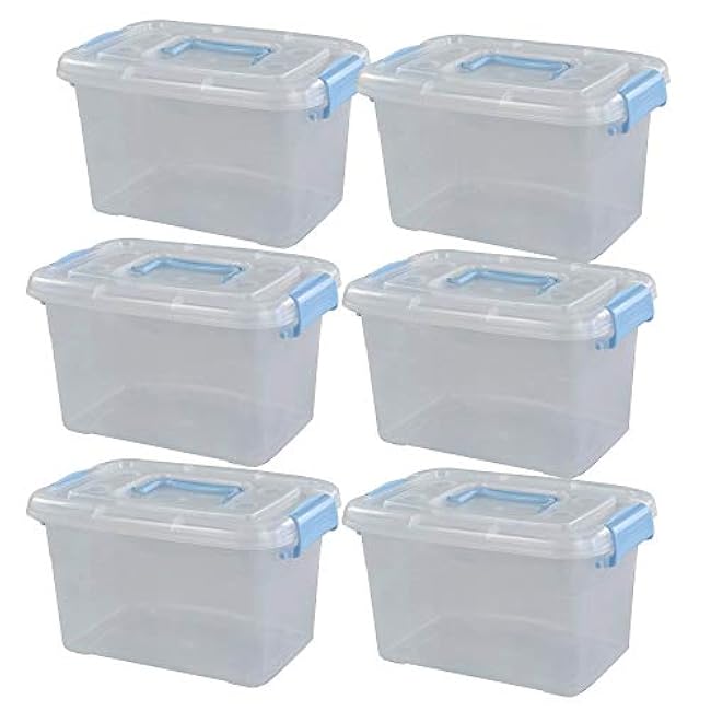 5 L Plastic Storage Bin with Lid, Clear Transparent Box With Handles, Set of 6
