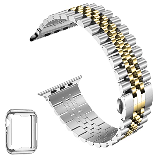 Image of baozai Compatible Apple Watch Bands 46mm 45mm 44mm 42mm 41mm 40mm 38mm, Stainless Steel Band with Screen Protector Case for Apple Watch Series 11 /10 /9 /8 /7 /6 /5 /4 /3 /2 /1 /SE3