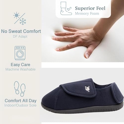 Image of Men's Memory Foam Diabetic Slippers with Adjustable Closure, Extra Wide Comfy Warm Plush Fleece Arthritis Edema Swollen Diabetic House Shoes Machine Washable with Anti Slip Sole