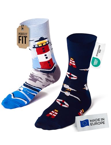 Many Mornings Bunte Lustige Socken Leuchtturm Motiv Unisex Baumwollsocken Größe 39-42 Originelle Geschenkidee für Damen und Herren Modische Alltagssocken Bequeme Skurrile Accessoires