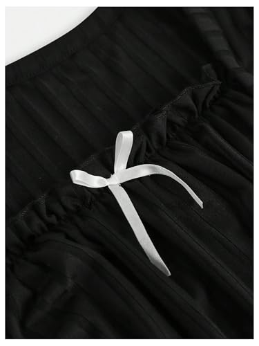 SweatyRocks Girl's Bow Square Neck T Shirt Ruched Bell Long Sleeve Ribbed Y2K Tops3