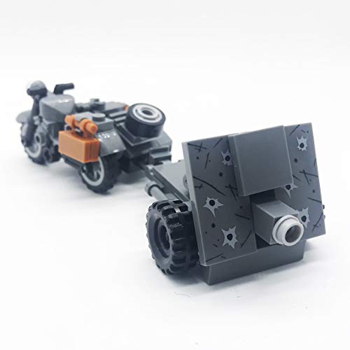 koolfigure Custom WW2 Military Building Blocks Set, The Motorcycle Carried Machine Gun, Mini Bricks Toys (Model D)