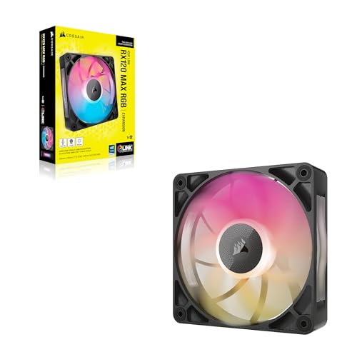 CORSAIR iCUE Link RX120 Max RGB 120mm PWM Ventilateur Épais – Pression Statique Élevée – Palier à Dôme Magnétique – Ventilateur Unique – Noir