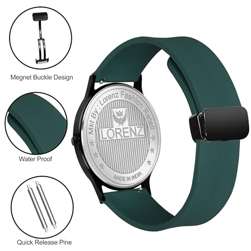 Image of LORENZ Silicone Slim Case Analog Watch with Green Magnetic Lock Strap|Watch for Men & Women| Mk-4068R