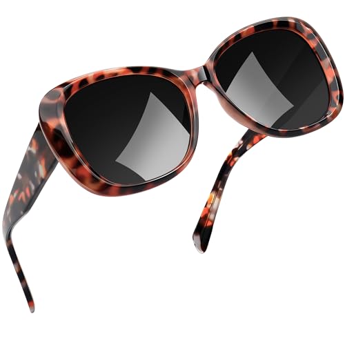 Joopin Lunettes de Soleil femme Polarisées Oversize en acétate avec protection UV Style Papillon Tendance (Léopard)