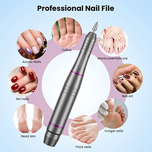 Electric Nail File, Professional Nail Drill For Acrylic Nails Low Vibration Electric Nail Drill, 20000 Rpm Adjustable Speed E File, Safe Manicure Pedicure Set With 11 Drill Bits For Nail Beginner - 7