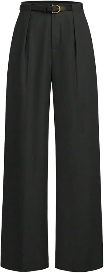Make Me Chic Women's Work Pants Straight Leg Zip Fly Belted Business Casual Trousers Teacher Pants fashion product photo