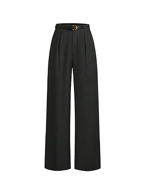 Floerns Womens Elegant Dressy Pants Mid Waist Pleated Straight Leg Office Work Trousers with Belt
