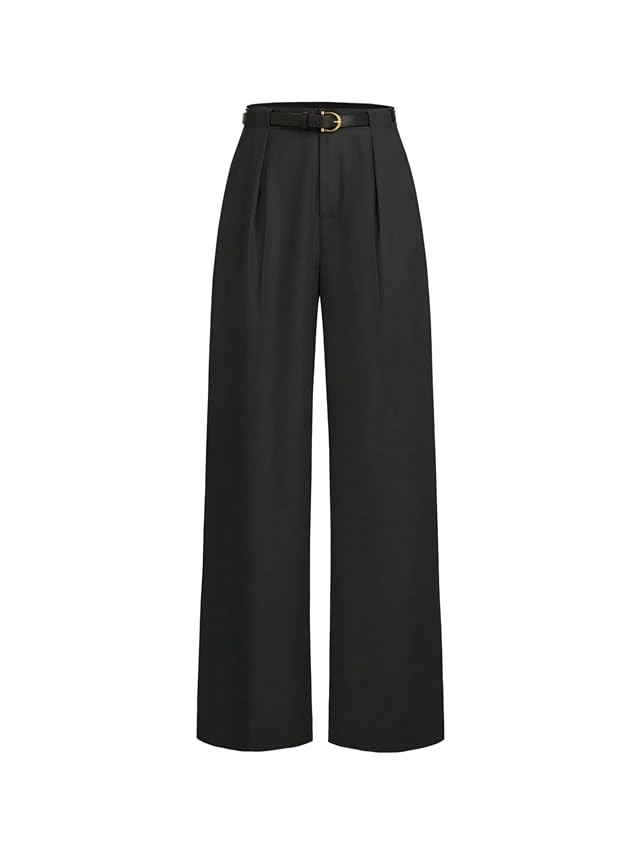 Floerns Womens Elegant Dressy Pants Mid Waist Pleated Straight Leg Office Work Trousers with Belt