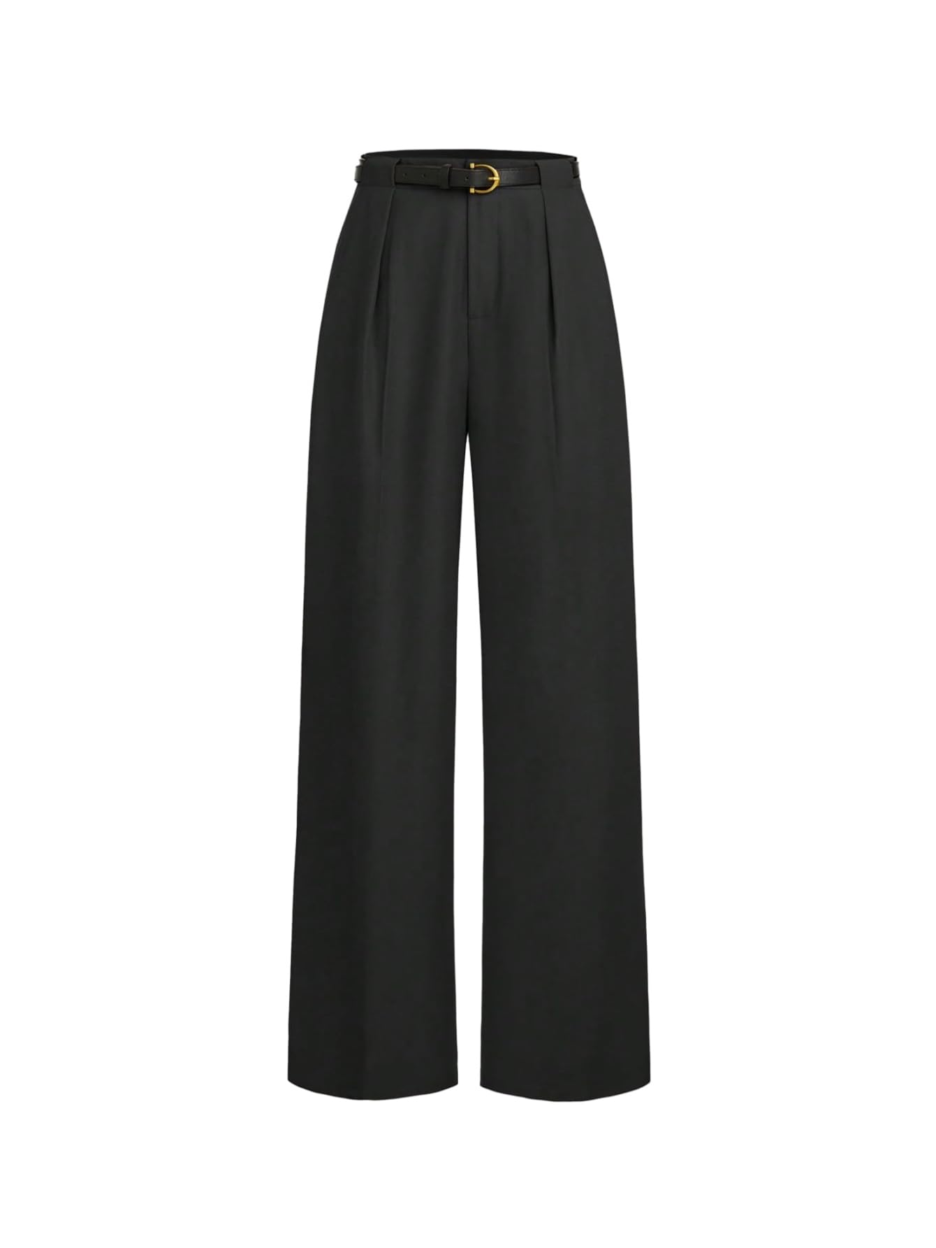 Floerns Womens Elegant Dressy Pants Mid Waist Pleated Straight Leg Office Work Trousers with Belt