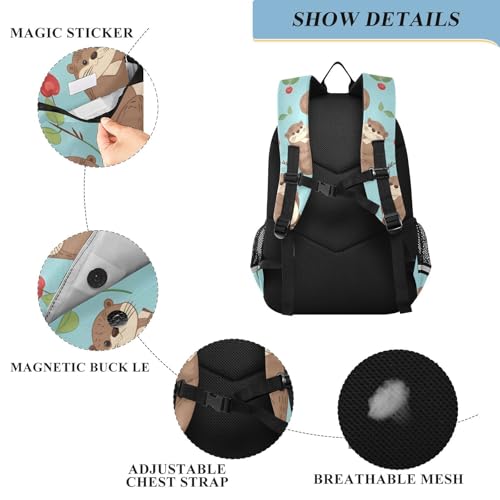 Sac à dos portable motif loutre et cerise style décontracté