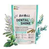 BugBell 60g Knabbersticks DentalShine - Soft Hundeleckerli mit sehr wenig Fett - Mundgeruch & Zahnstein mit Pfefferminze - Vegane Dental Sticks Hund mit Kartoffel, Chlorella & Salbei