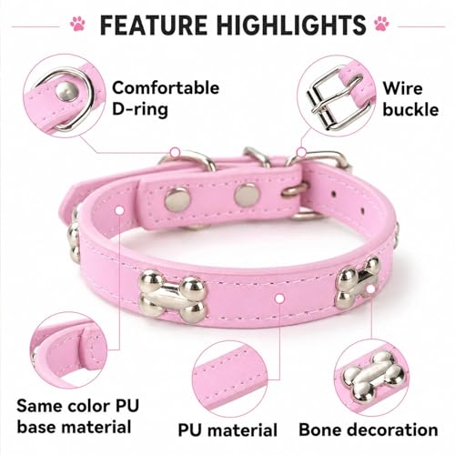 Leather Dog Collar, Dog Collar Leather Wide,Cute Dog Collar with Detachable Bell,Pink Small Dog Collars, Neck Circumference Suitable for 13.5-18 Inch,Pink XL by Eselatin - Image 3