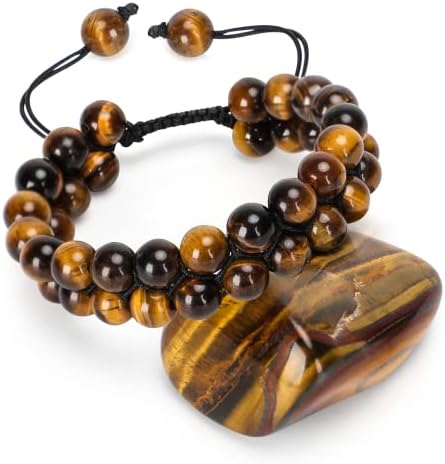 Hermolante Tiger Eye Bracelet, Natural Stone Bracelet, Chakra Bracelet, Double Strength 8mm Adjustable Protection Bracelet, Beaded Bracelet Bringing Health and Prosperity, Bracelet for Men Women