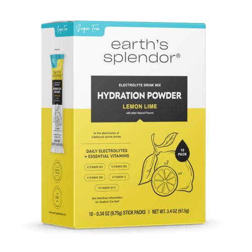 Image of Earth's Splendor Hydration Powder Sugar Free Lemon Lime Electrolyte Mix | Zero Sugar Drink Mix Electrolytes Daily Hydration Refreshing Flavor Energy Support Ten Servings