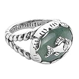 American West Sterling Silver Women's Ring Oval-shaped Green Aventurine Gemstone Fish Design Size 5