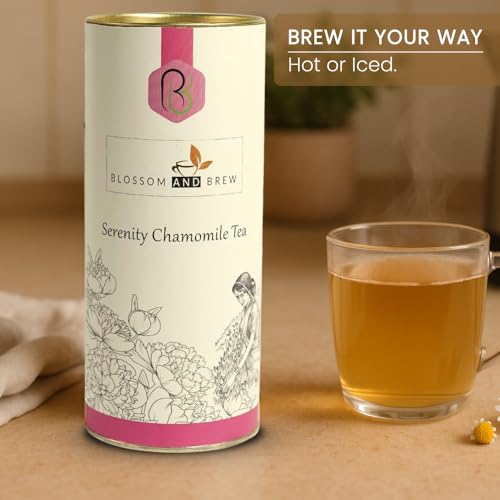 Image of Blossom & Brew Serenity Chamomile Tea - Soothing Dried Chamomile Flowers - Premium Herbal Infusion with Naturally Caffeine-Free Floral Notes- Handpicked Indian Aromatic Blend (3.52oz)
