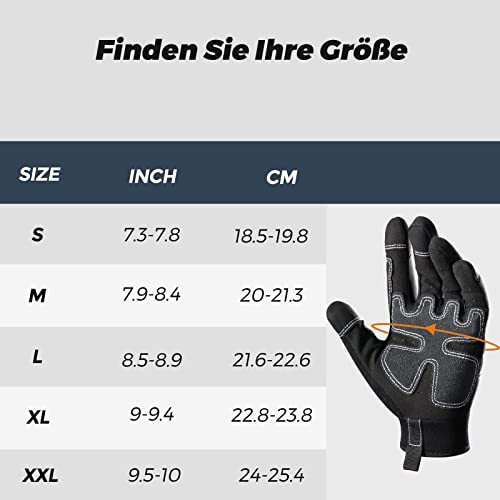 Foto von FREETOO Arbeitshandschuhe Herren Damen Mechaniker handschuhe mit gepolstertem Leder, Atmungsaktive Touchscreen Sicherheitshandschuhe, Hohe Stoßdämpfung Montagehandschuhe zum Arbeiten XL