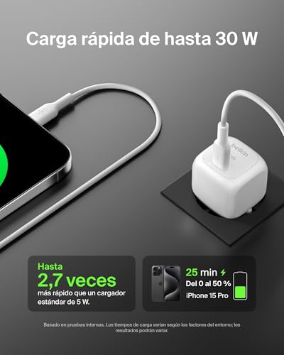 Carga rápida USB C Power Delivery de 30W con Belkin BoostCharge compacto para iPad 2