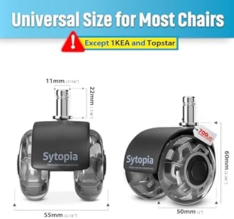 Sytopia Office Chair Wheels Replacement Set of 5, 11x22mm Pin Office Chair Castors for Hardwood Floor, Carpet, Smooth and Silent Gliding, Safe for All Floors (Grey, Not Compatiable with 1KEA)
