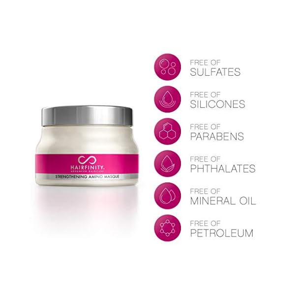 Hairfinity Hair Strengthening Amino Treatment Masque - Hydrating Hair Mask and Deep Conditioner Cream for Dry Damaged Hair with Hydrolyzed Collagen, Keratin, Vegetable Protein for Growth, 8 oz