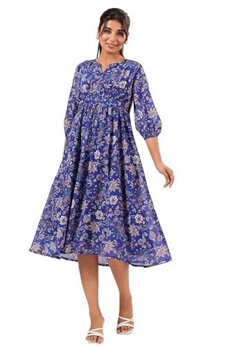 Image of Janasya Women's Georgette Floral Printed Flared Dress