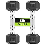 Hex Dumbbell Rubber Encased Dumbbell Strength Training Hex Dumbbell, Hand Weight For Workout & Exercise/Pair of 5LB