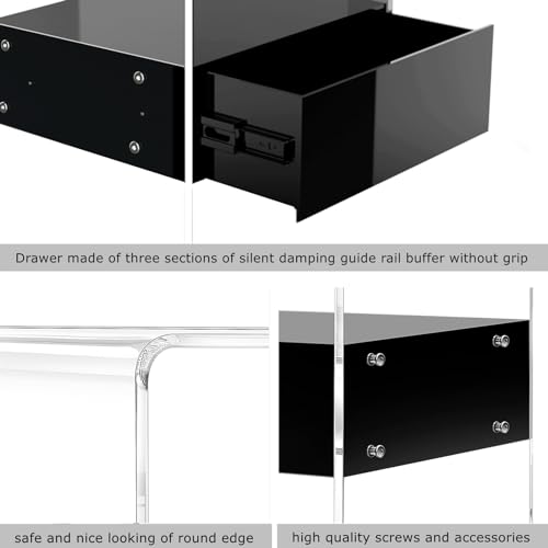 Hdyegy HY0321-1319 Acrylic End Table,Clear Side Table With Black Drawer,2 Tiers U-Shape Nightstand Bedside Table thumb #5