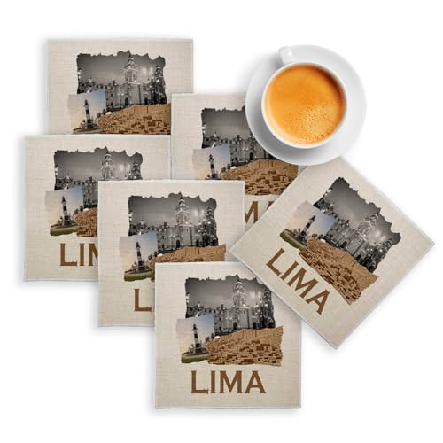 sous Verre en Lin - Lima Collage Pérou Carte Postale Voyage - Lot de 6 (100 x 100 mm)