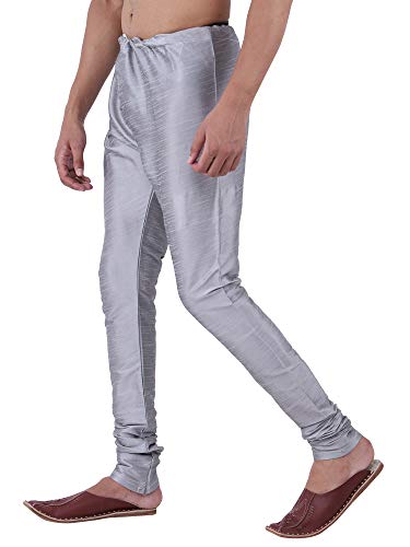 Image of HUZUR Men Pyjama,Churidar,Bottom wear,Silk Blend,Regular Fit,Wedding,Party,Festival,Family Funcation,White,Gold,Pajama