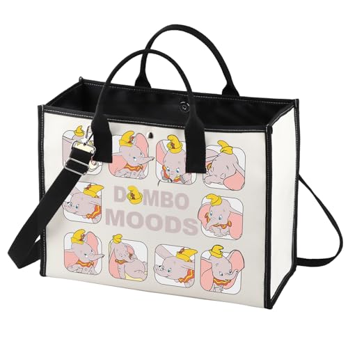BWWKTOP Elephant Dumbo Tote Bag Dumbo Cartoon Inspired Gift Flying Elephant Dumbo Moods Shoulder Bag Bag For Movie Fans (Dumbo Moods Bg)