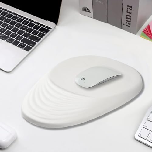 Ergonomic Mouse Pad Wrist Support, White Mouse Pad with Wrist Rest, Entire Memory Foam & Non-Slip PU Base MousePads with Massage Design for Pain Relief, Desk, Office, 12" x 8" x 1.2" Inch - Image 6