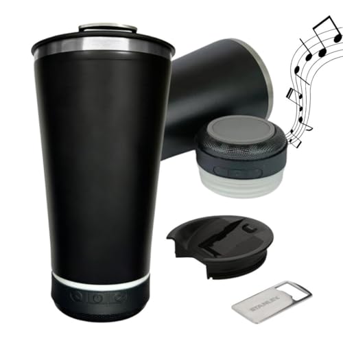 Copo Térmico com Caixa de Som Bluetooth, 473ml, Tampa Isolante, Abridor de Garrafa, Múltiplas Cores