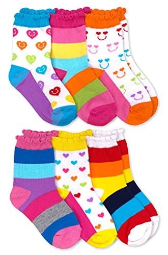 Jefferies Socks girls Rainbow Stripes Hearts Smiley Face Crew Socks 6 Pack