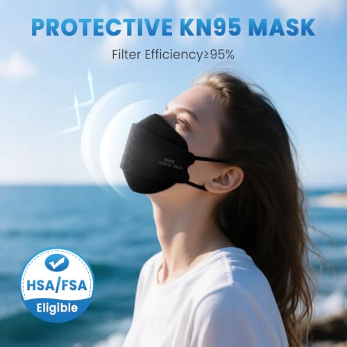 Image of Borje KN95 Face Masks for Adults 50 Pack,5-Ply Black Disposable Face Mask Against PM 2.5 Smoke & Dust, Filtration Efficiency 95%