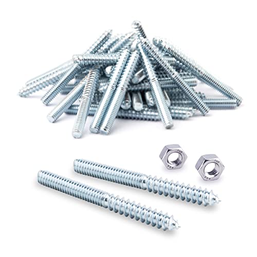 Image of POWERTEC QHB1001 Hanger Bolts 5 /16-18 x 3 Inch, 50 Pack with 2 Piece Bolt Installation Hex Nuts