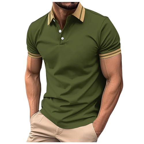 2026 Novedades Polo Hombre Manga Corta Camisa Casual Patchwork Vacaciones Camisas Tops, verde, S