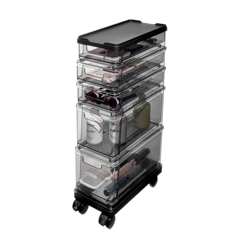 Image of iDesign The Sarah Tanno Collection Small 5-Drawer Stacking Cosmetic Organizer Cart, Smoke/Black