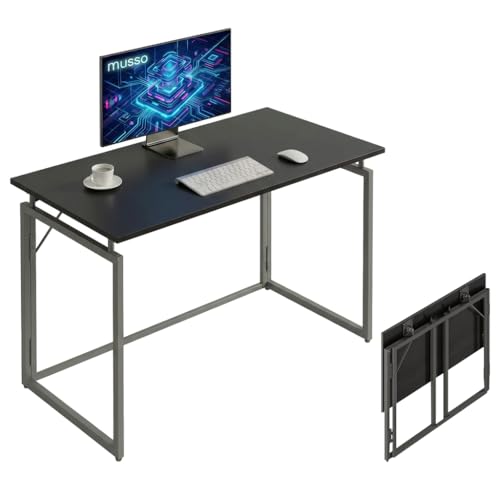 MUSSO F5 Schreibtisch klappbar 80x40 cm, Kleiner Computertisch ohne Montage, Bürotisch & Basteltisch, Laptoptisch für Home Office & Studenten, Klapptisch schmal, Walking Pad geeignet, Schwarz