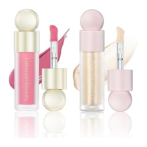 2PCS Liquid Highlighter&Blush, Contour Stick Makeup Highlighter for Face, Lightweight Glotion, Waterproof Luminous Lotion, Silky Smooth Glitter Highlighter Makeup Stick, Multi-Use Body Shimmer Cover