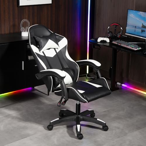 Panana Gaming Reclining Swivel Chair for Adults,Ergonomic Swivel Racing PC Chair with Lumbar Support (White) - Image 5