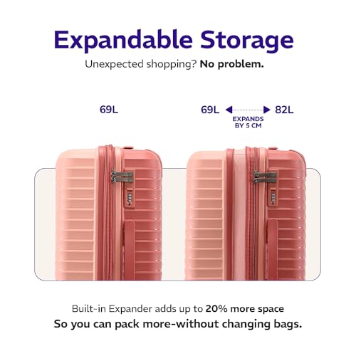 Image of Provogue Coral Hard-Sided PP Trolley Bag Set of 2 | Expandable Space with 8 Wheels Trolley Bags for Travel | Lightweight with Combination Lock | 5 Year Warranty (Tea Rose /Redwood)