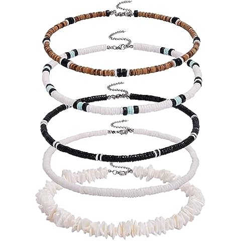 FIRAZIO 5Pcs Puka Shell Necklace Men Seashell Necklace Summer Beach Surfer Necklace for Men Women Hawaiian Necklace for Men White Necklace Beach Jewelry Cover