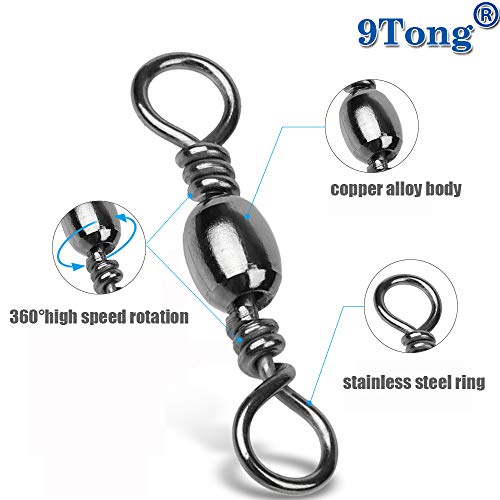 9Tong High Strength Fishing Swivels Barrel Solid Ring Barrel Fishing Swivel Rolling Fishing Tackle Line Connector Saltwater Freshwater Stainless Steel Accessories 100pcs 40lbs - Image 3