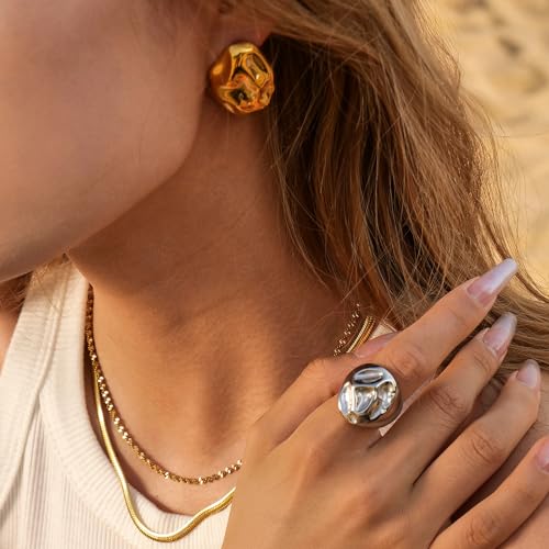 Irregular Earrings for Women Stainless Steel Large Fashion Irregular Statement Earrings Stud for Ladies Girls Unique Geometric Texture Bohemian Style Wedding Engagement Dainty Gifts Xmas Birthday Bff3