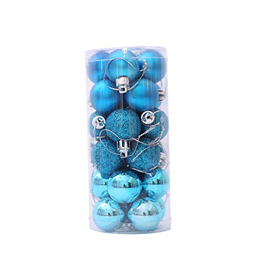 24pcs Bolas de Navidad con Cuerdas práctica Bola plástica inastillable Adornos del árbol de Navidad Azul de Las Bolas