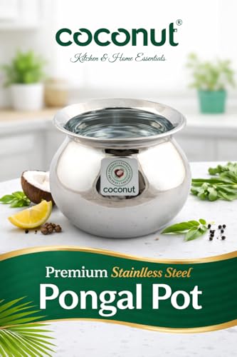 Image of Coconut Stainless Steel Heavy Gauge Pongal Pot | Gundu Balloon Handi | Multipurpose Steel Cooking Vessel | Rust Resistant, Durable Kitchen Pot for Daily & Festival Use (3000ml)