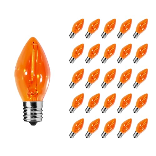 CHYParty 25 Pack C7 Replacement Bulbs Orange LED Halloween Light Bulbs for Outdoor String Lights Patio Christmas Decor E12 Candelabra Base Durable & Energy-Saving