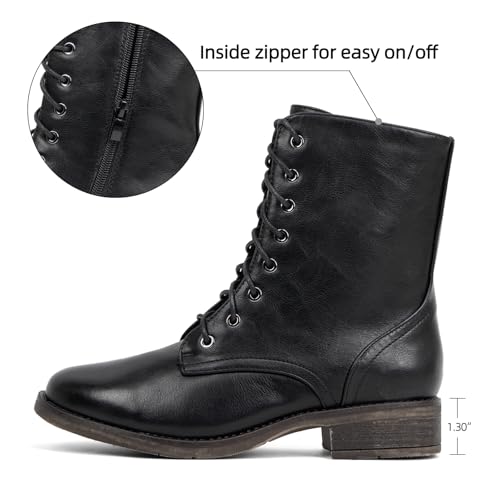 VJH confort Women's Mid Calf Boots Lace-up Military Combat Low Heel Booties with Zipper2